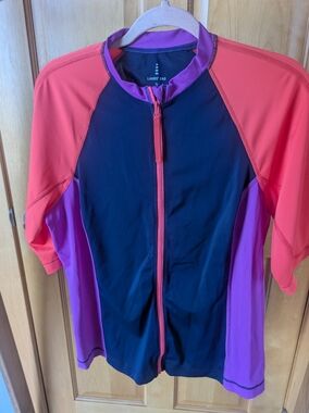 Lands' End Navy Swim Top with Magenta Trim and Red Zipper